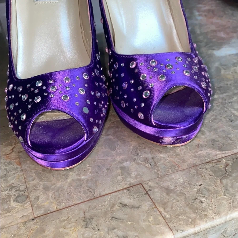 Touch Ups Purple Satin Heels with Rhinestone Accents
